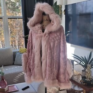 Luxurious Pink Faux Fur Hooded Cape